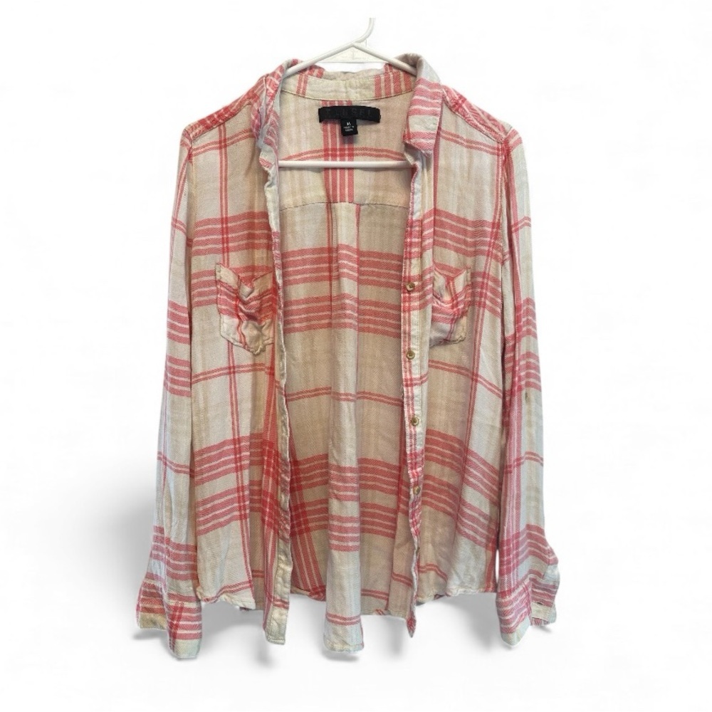 Tinsel Pink and Cream Plaid Button-Down Flannel Medium